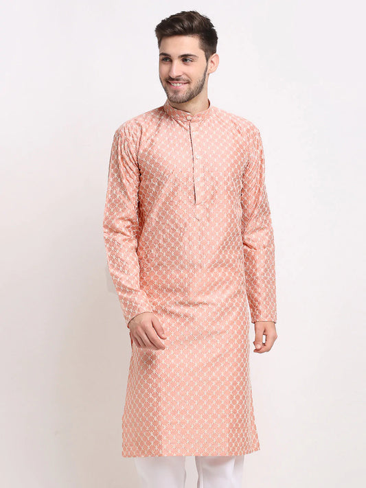 Jompers Men Peach Chikankari Kurta Only ( KO 641 Peach )