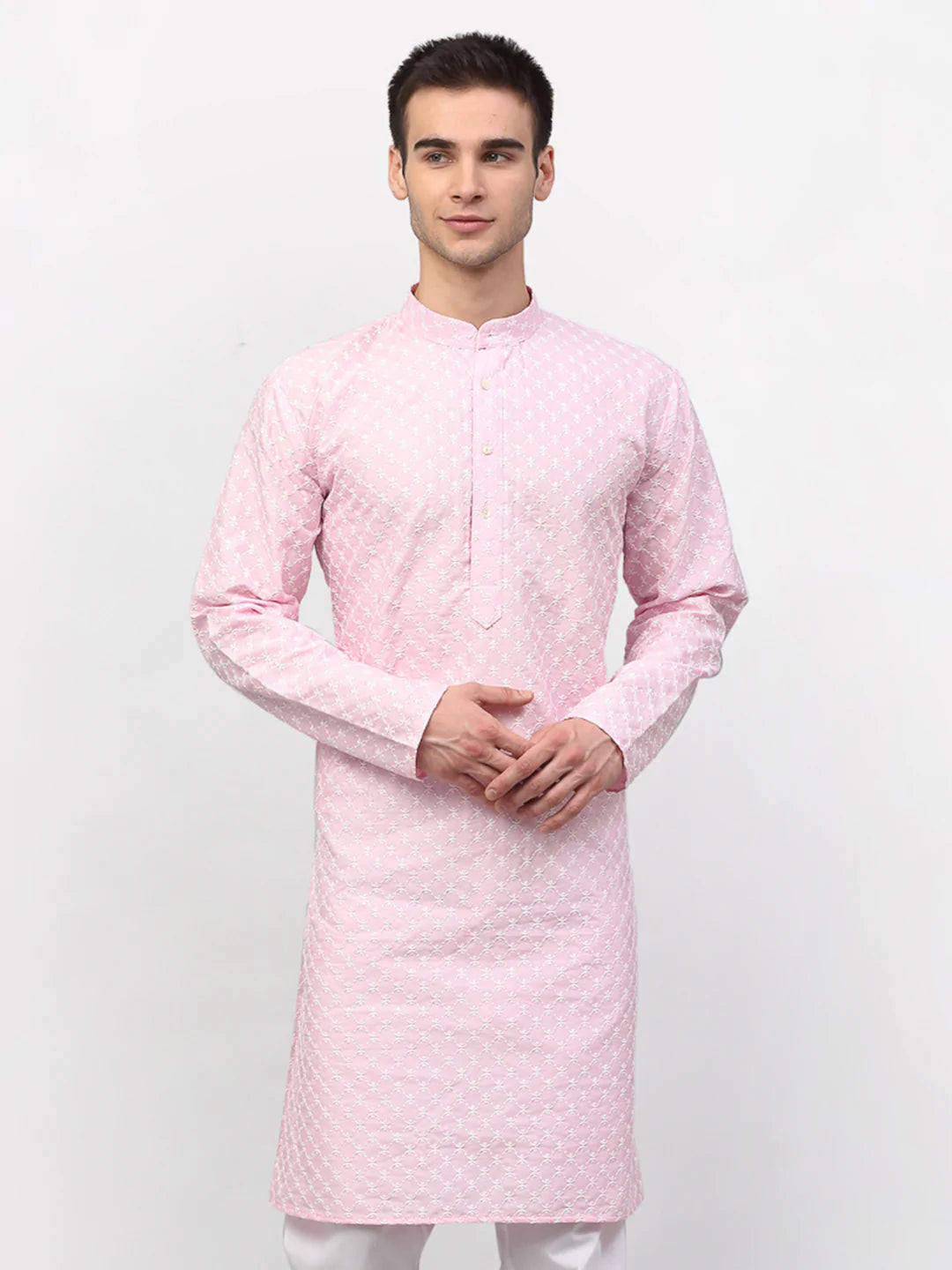 Jompers Men Pink Chikankari Kurta Only ( KO 641 Pink )