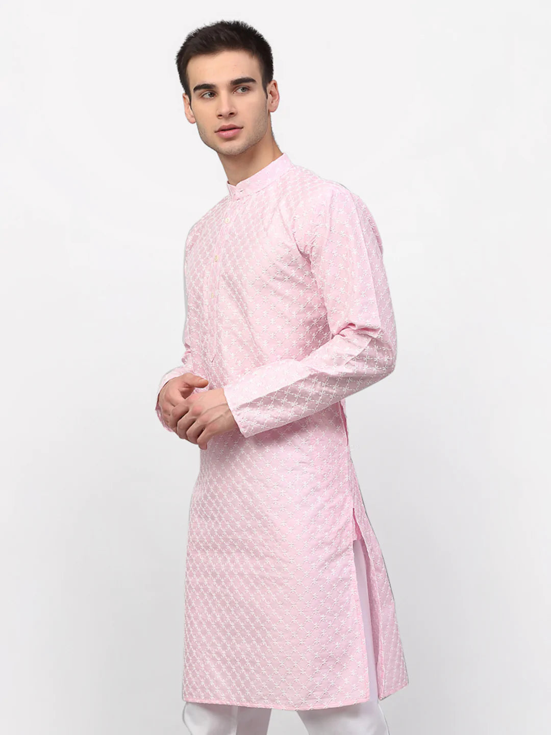 Jompers Men Pink Chikankari Kurta Only ( KO 641 Pink )