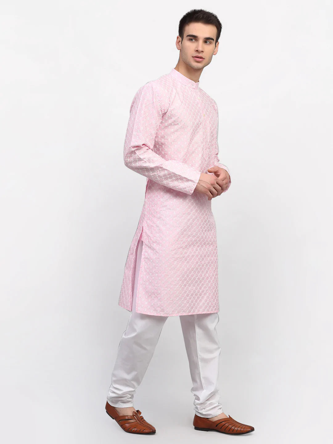 Jompers Men Pink Chikankari Kurta Only ( KO 641 Pink )