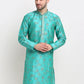 Jompers Men's Green Dupion Printed Kurta Only ( KO 644 Green )