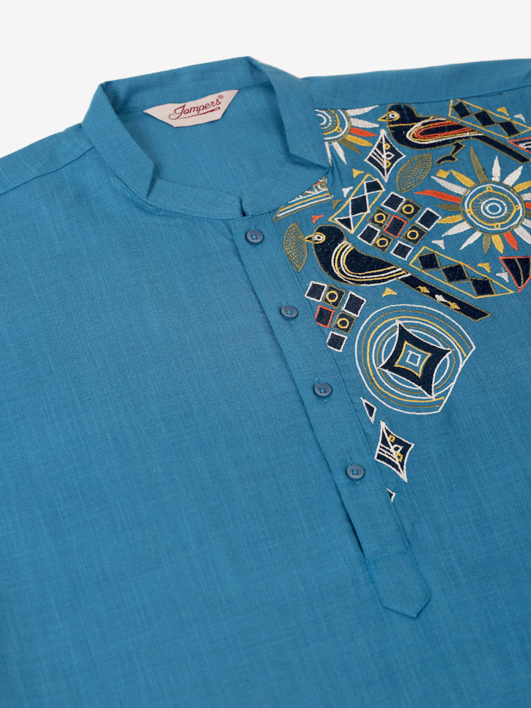 Men's Cotton Embroidered Kurta ( KO 655Peacock )