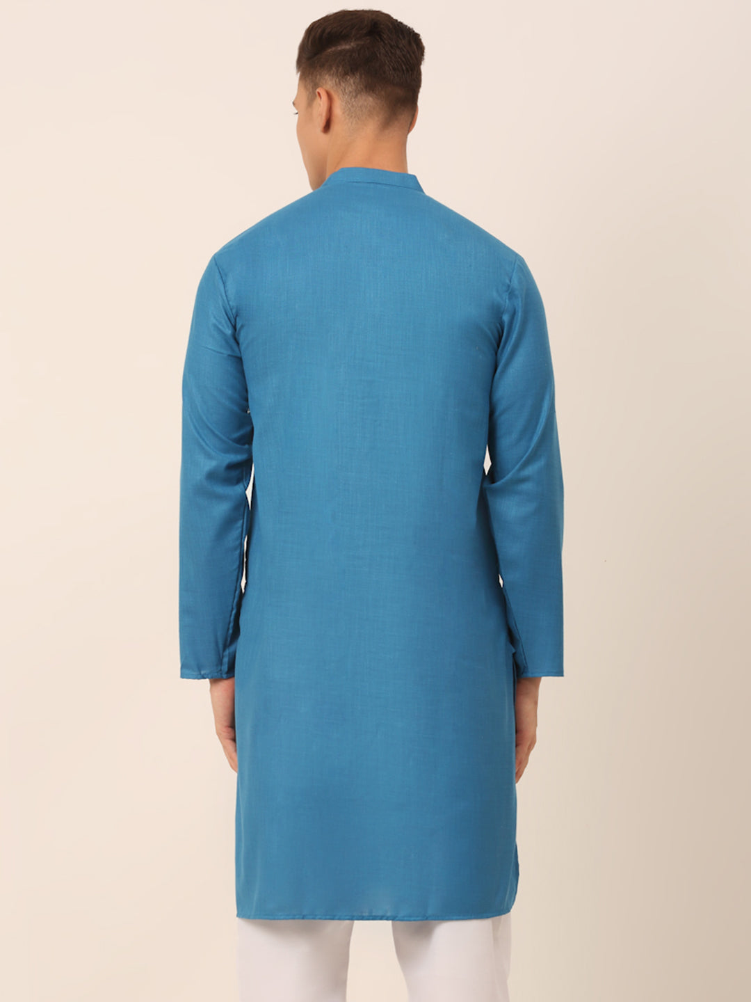 Men's Cotton Embroidered Kurta ( KO 655Peacock )