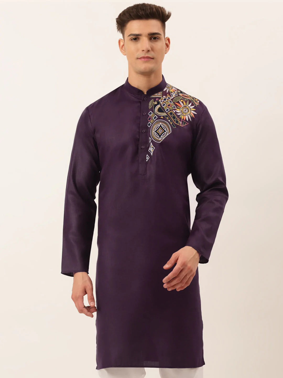 Men's Cotton Embroidered Kurtas ( KO 655 Purple )