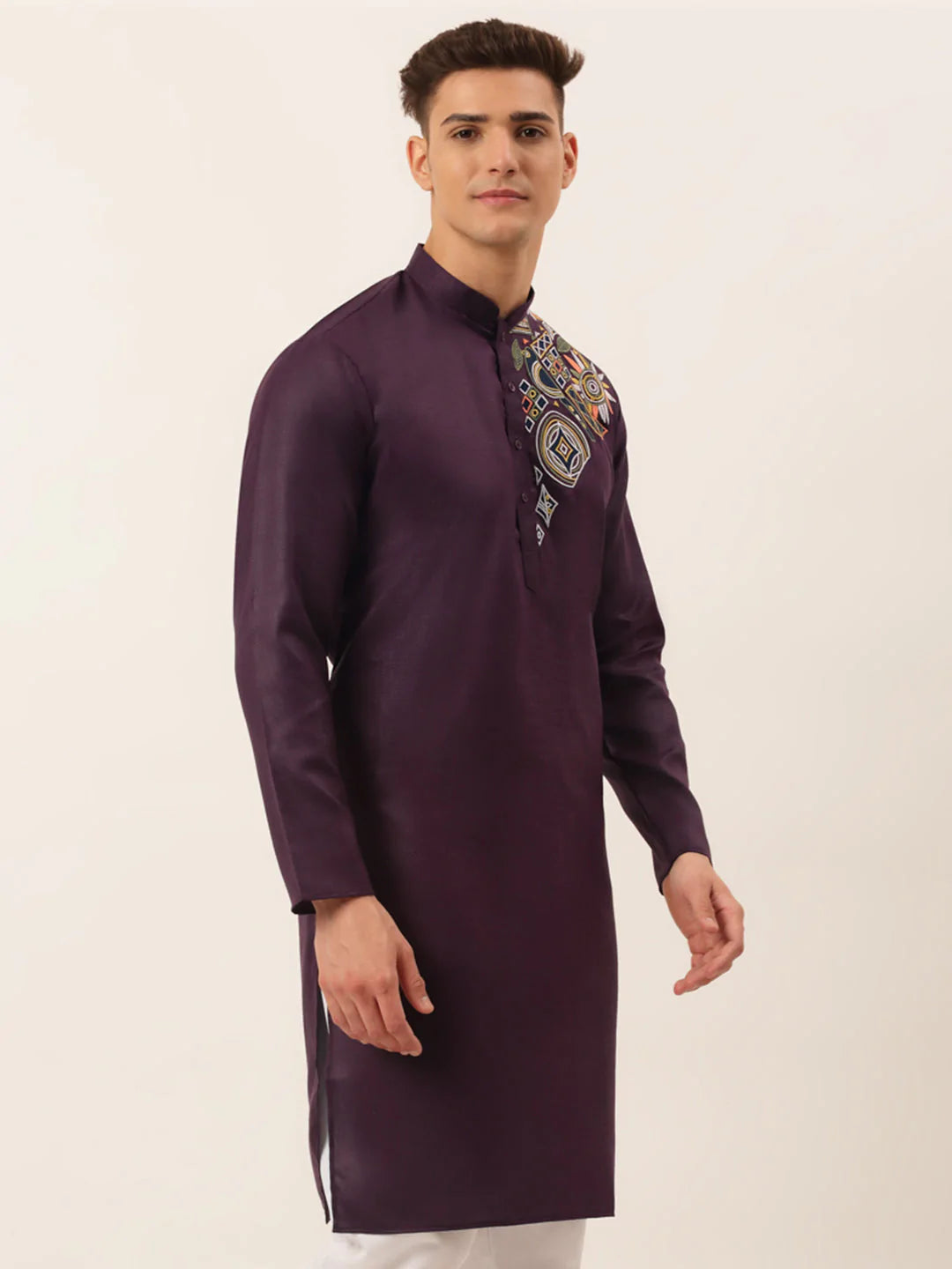 Men's Cotton Embroidered Kurtas ( KO 655 Purple )