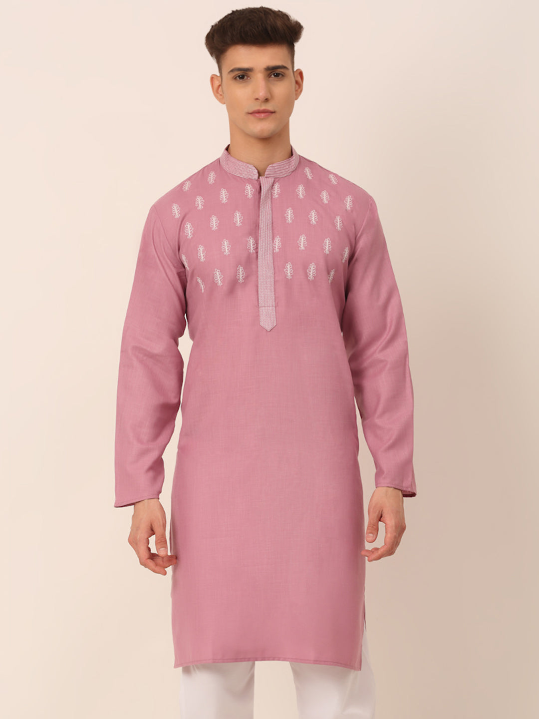 Men's Magenta Pink Embroidered Kurtas ( KO 656Magenta )