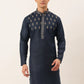 Men's Cotton Embroidered Kurtas ( KO 656 Navy )