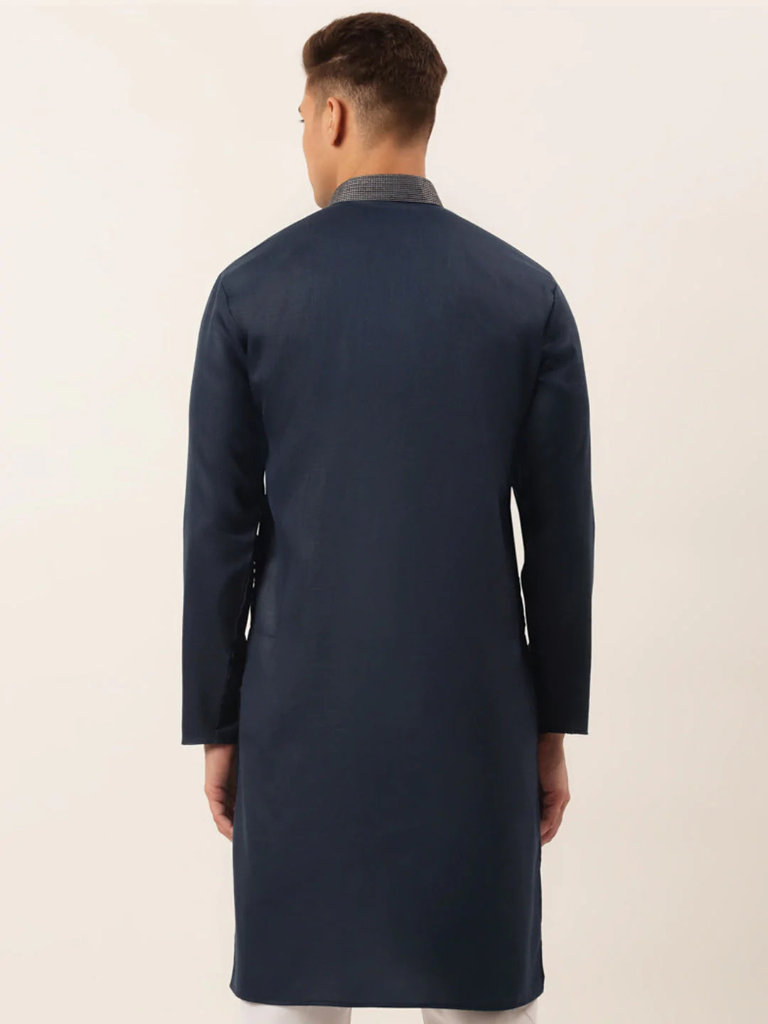 Men's Cotton Embroidered Kurtas ( KO 656 Navy )