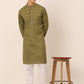 Men's Olive Green Embroidered Kurtas ( KO 656Olive )