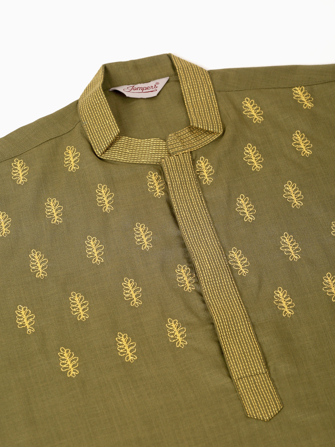 Men's Olive Green Embroidered Kurtas ( KO 656Olive )