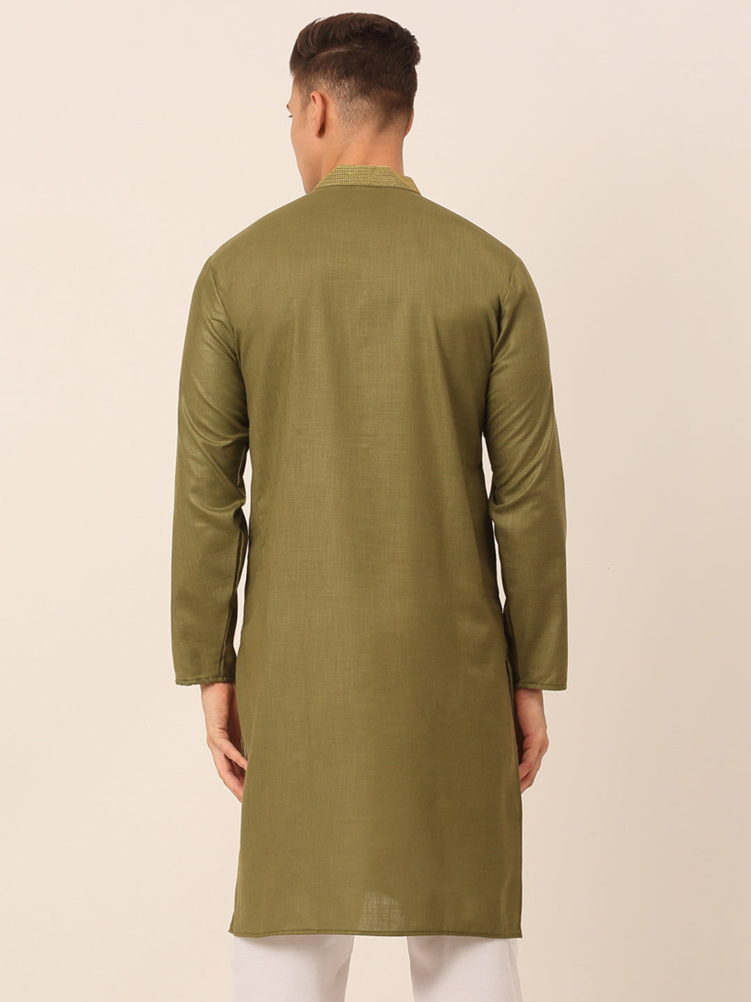 Men's Olive Green Embroidered Kurtas ( KO 656Olive )