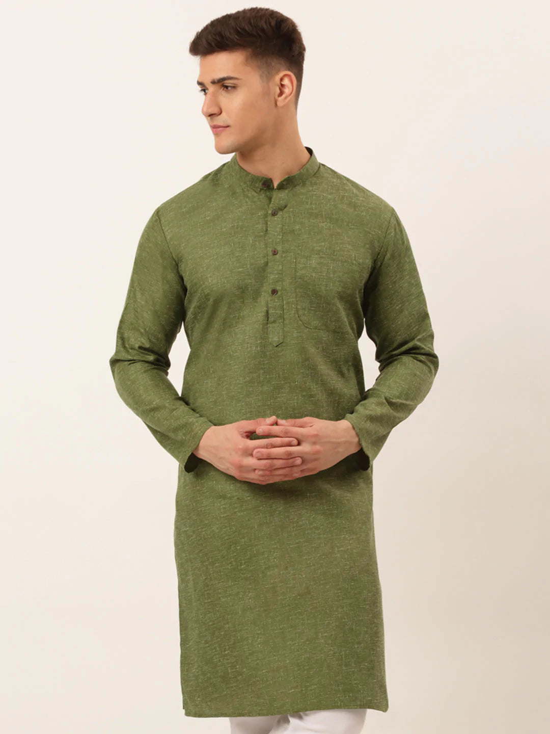Men's Cotton Solid Kurtas ( KO 657 Olive )