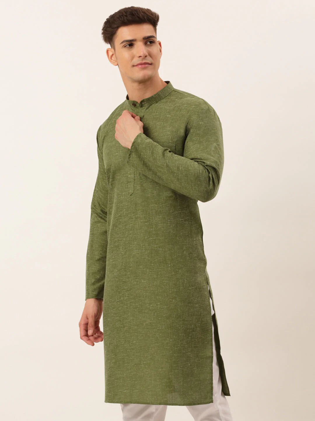 Men's Cotton Solid Kurtas ( KO 657 Olive )