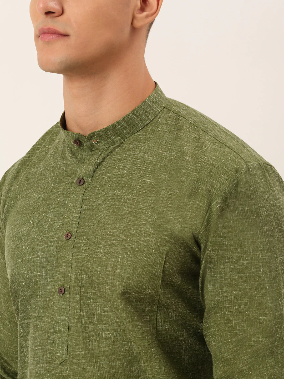 Men's Cotton Solid Kurtas ( KO 657 Olive )