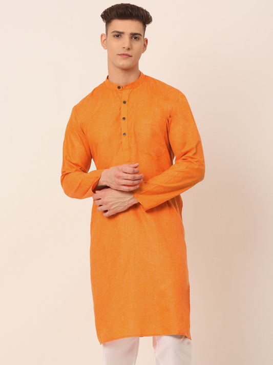 Men's Cotton Solid Kurta ( KO 657Orange )