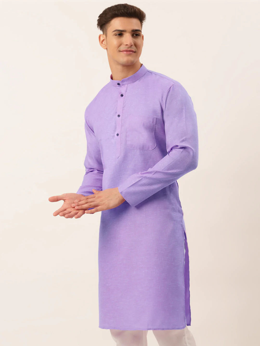 Men's Cotton Solid Kurtas ( KO 657 Purple )