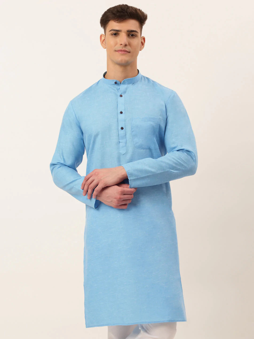 Men's Cotton Solid Kurtas ( KO 657 Sky )