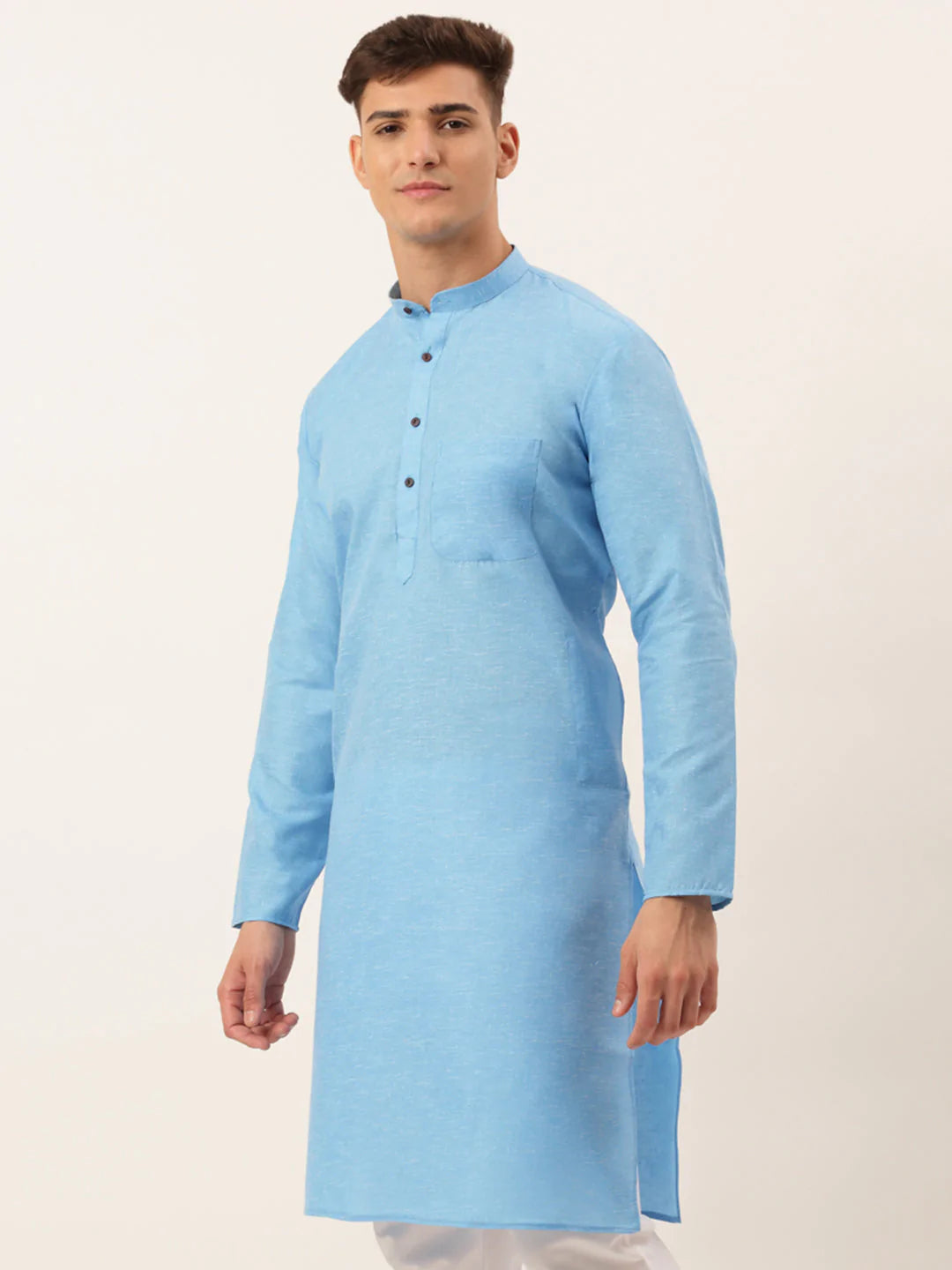 Men's Cotton Solid Kurtas ( KO 657 Sky )
