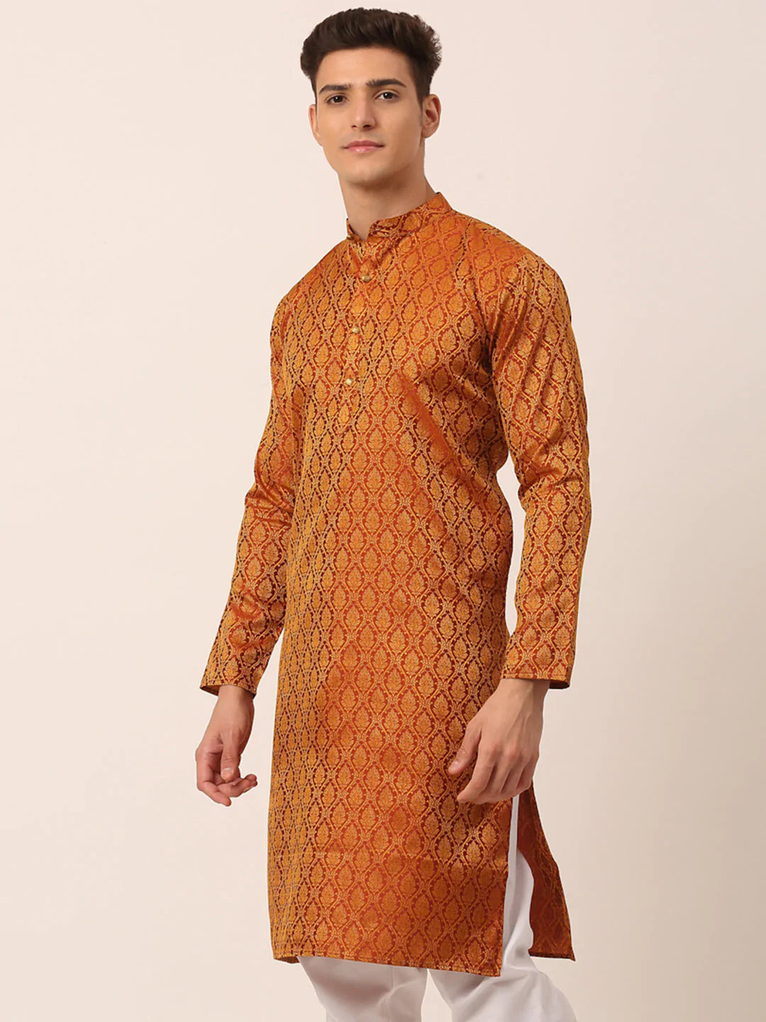 Men's Woven Design Jacquard Kurtas ( KO 658 Maroon )