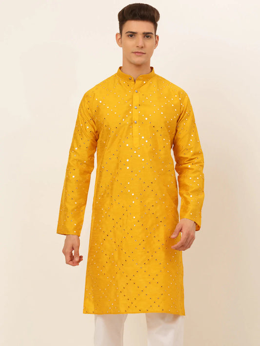 Mustard Mirror Work Kurta Only ( KO 659 Mustard )