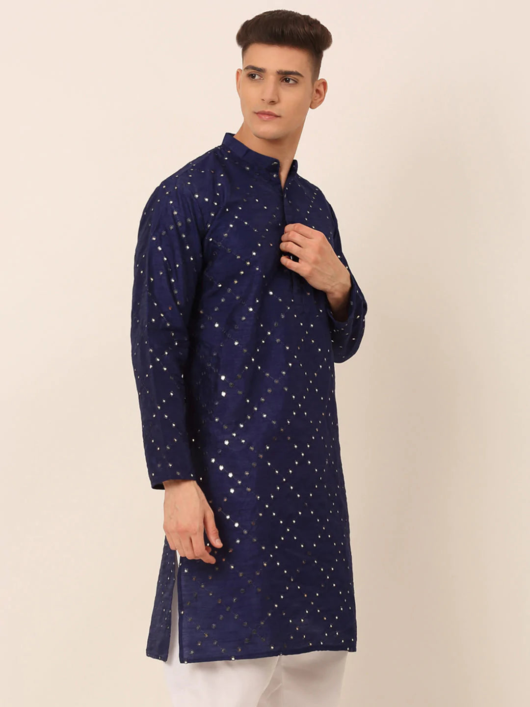 Navy Blue Mirror Work Kurta Only ( KO 659 Navy )