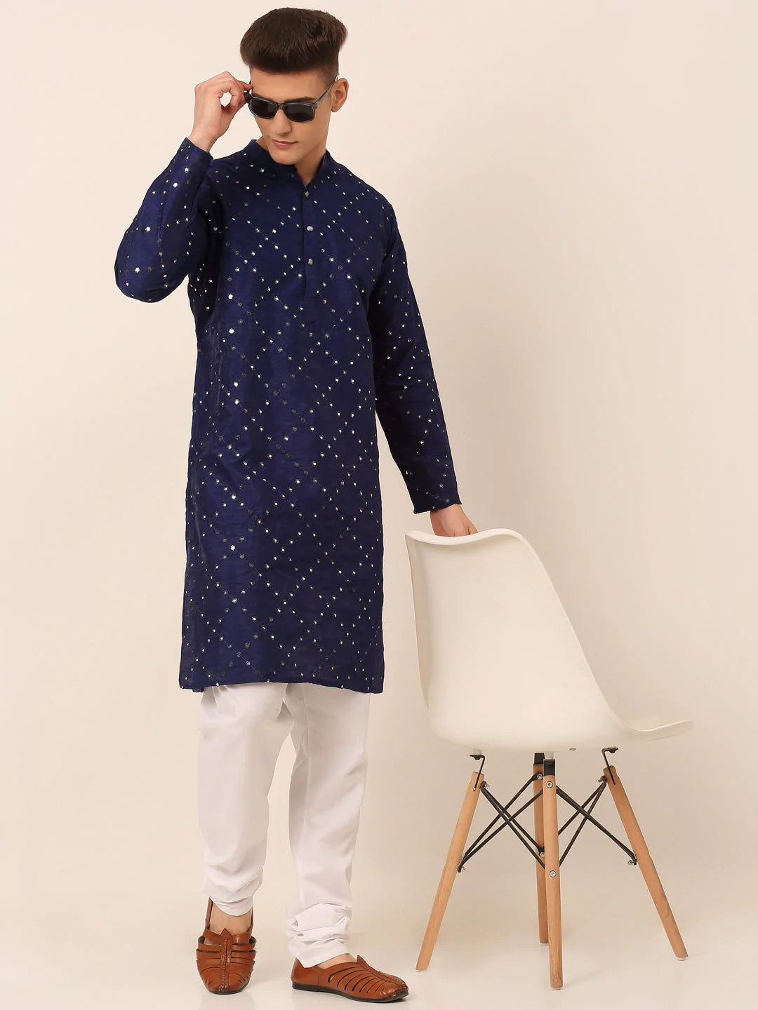 Navy Blue Mirror Work Kurta Only ( KO 659 Navy )
