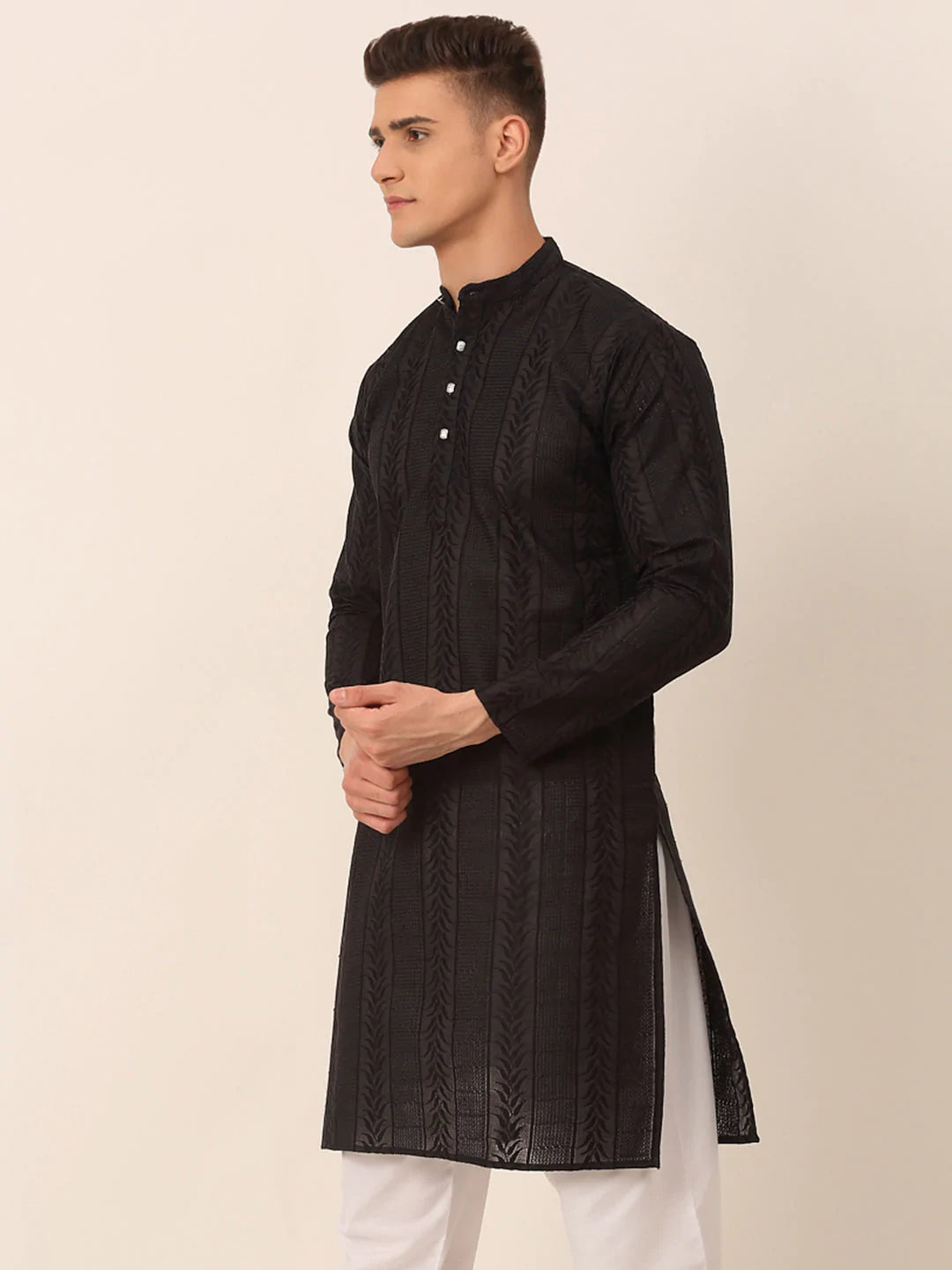 Men's Pure Cottom Embroidered Kurta Only ( KO 660 Black )