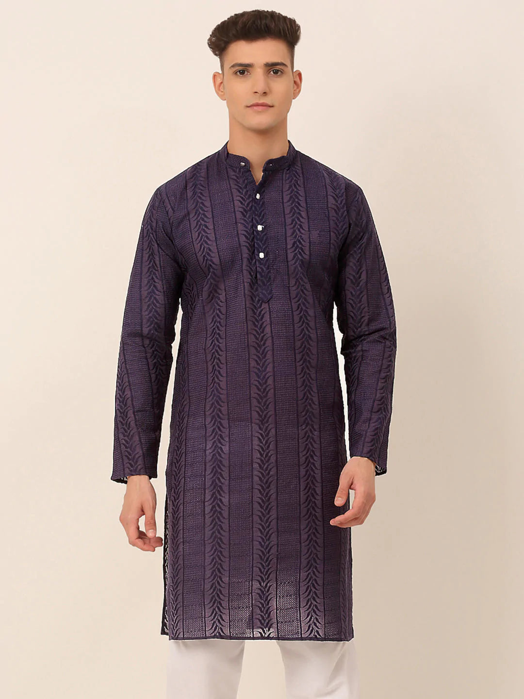Men's Pure Cottom Embroidered Kurta Only ( KO 660 Navy )