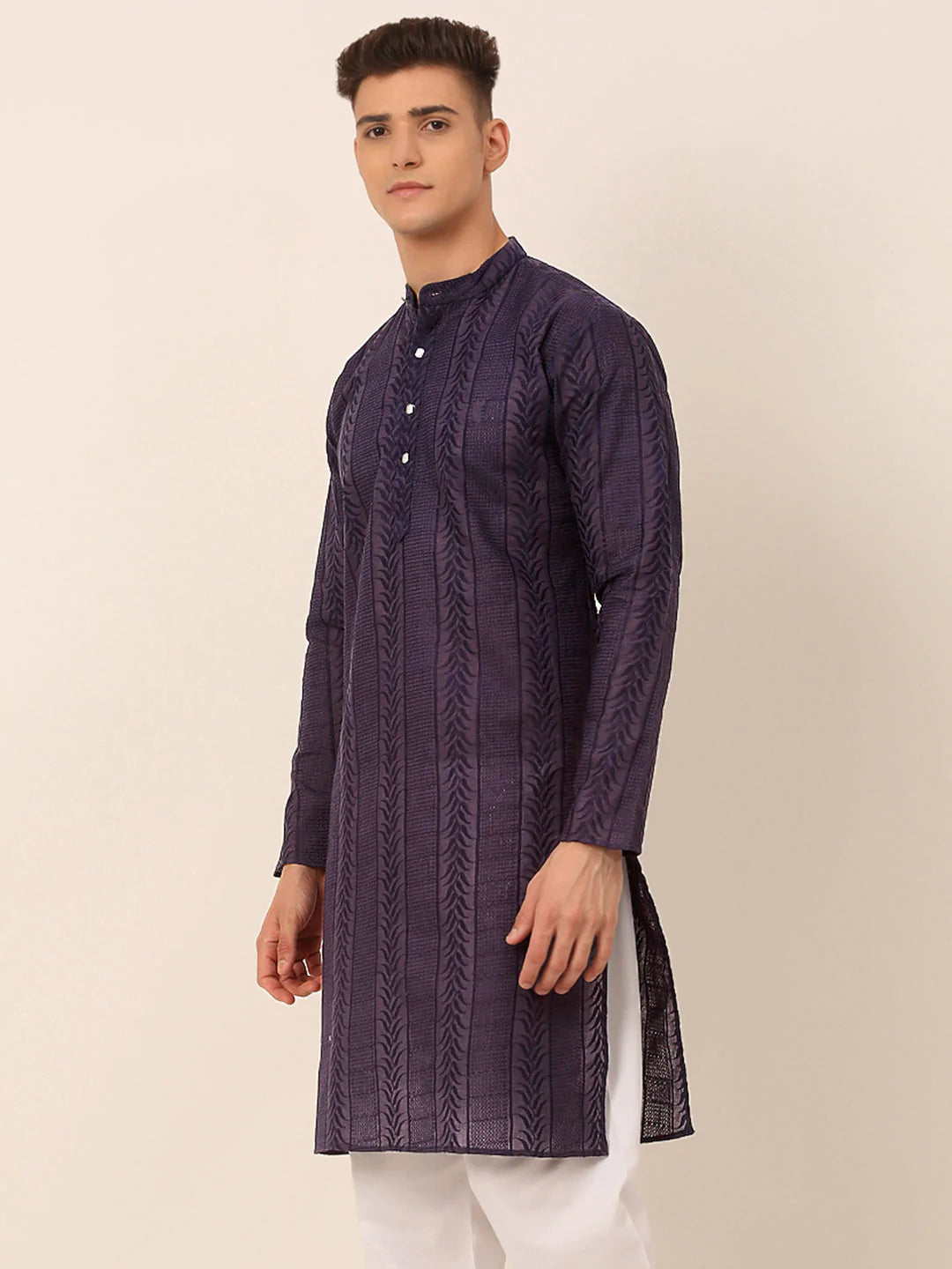 Men's Pure Cottom Embroidered Kurta Only ( KO 660 Navy )