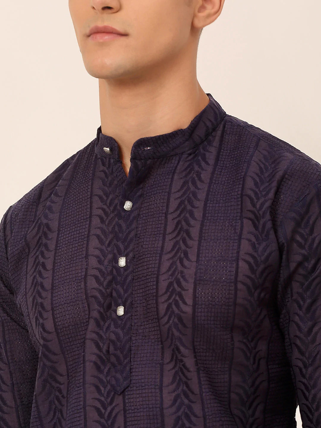 Men's Pure Cottom Embroidered Kurta Only ( KO 660 Navy )