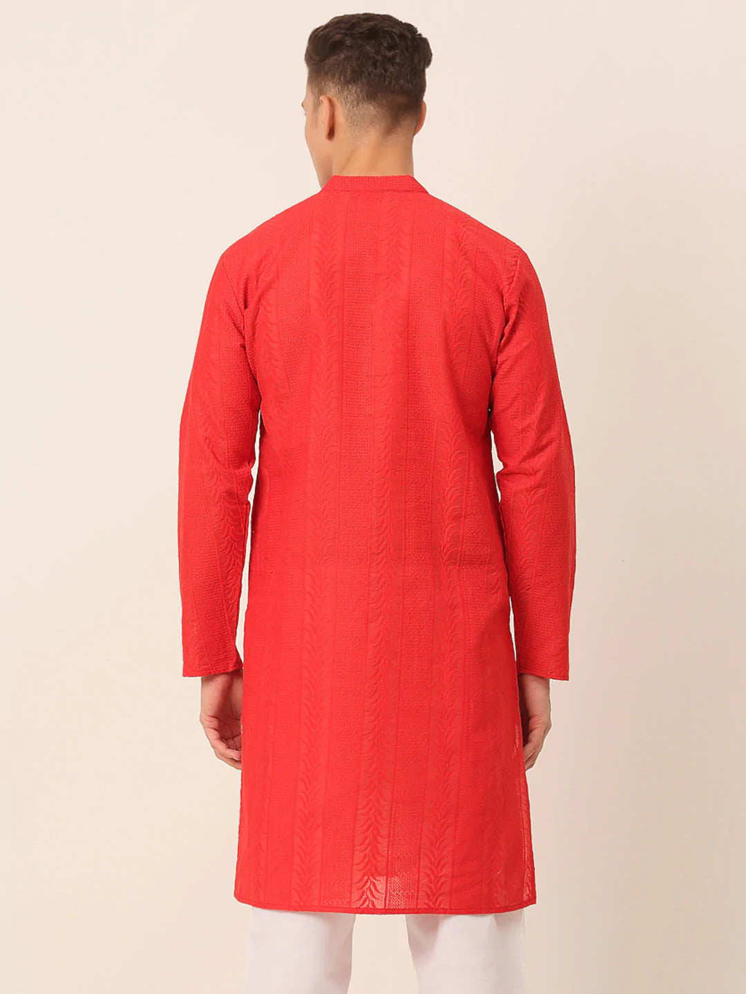 Men's Pure Cottom Embroidered Kurta Only ( KO 660 Red )