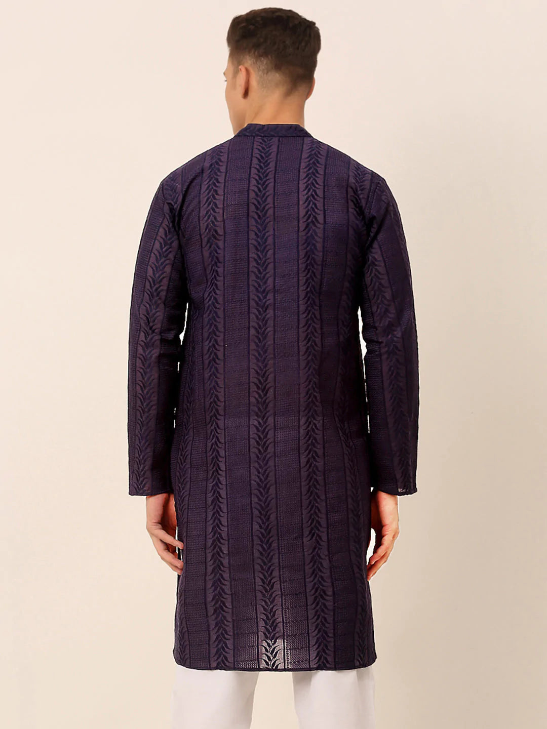 Men's Pure Cottom Embroidered Kurta Only ( KO 660 Navy )