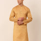 Men's Silk Blend Sequence Embroidered Kurta Only ( KO 661 Beige )