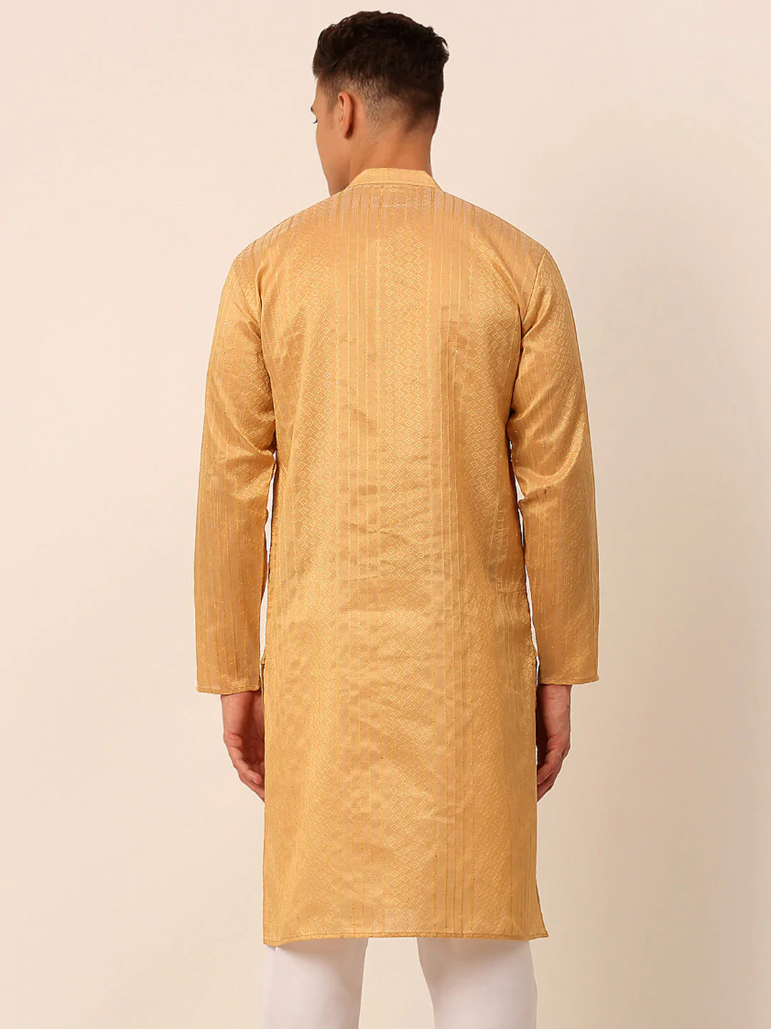 Men's Silk Blend Sequence Embroidered Kurta Only ( KO 661 Beige )