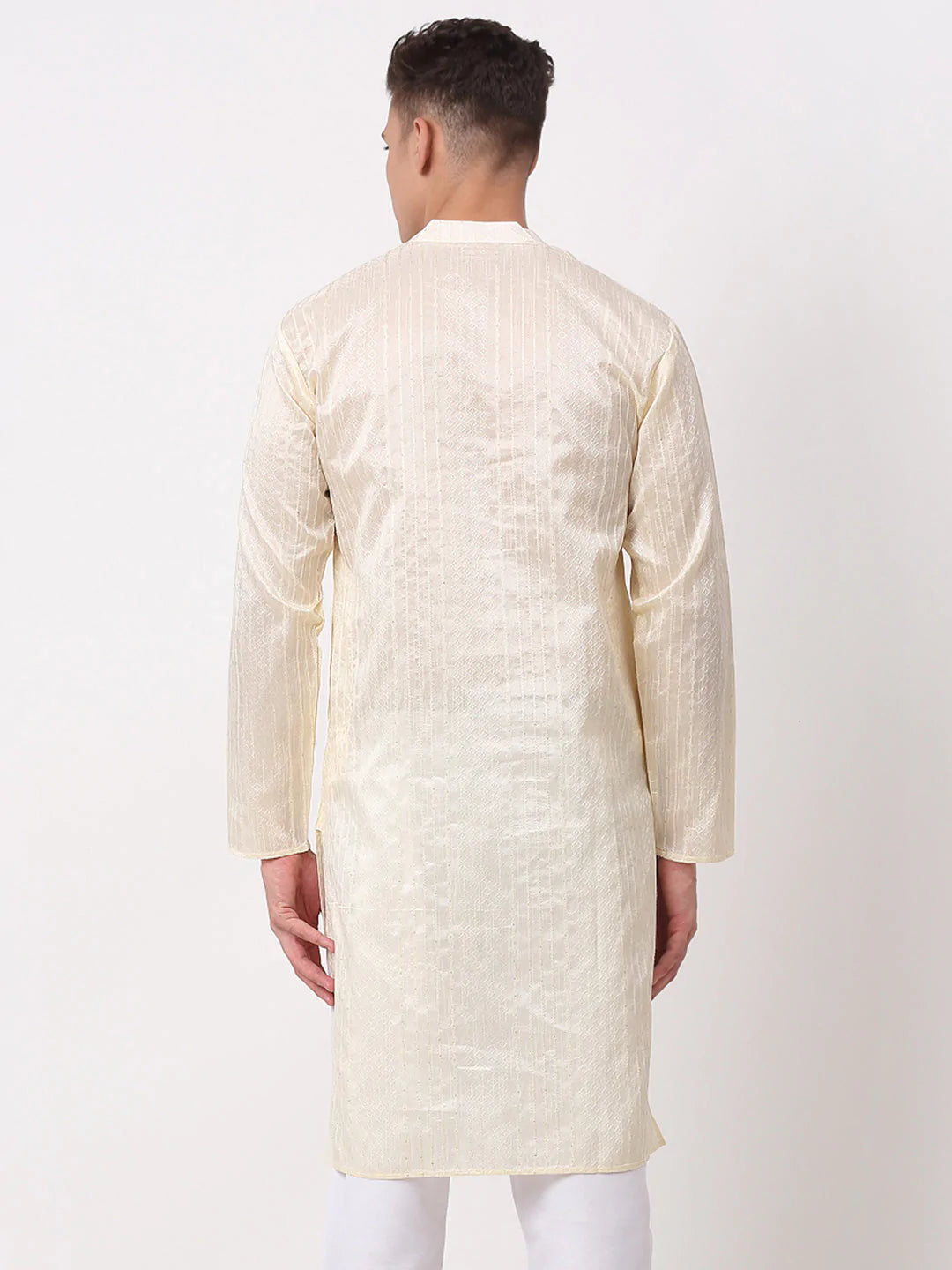 Men's Silk Blend Sequence Embroidered Kurta Only ( KO 661 Cream )