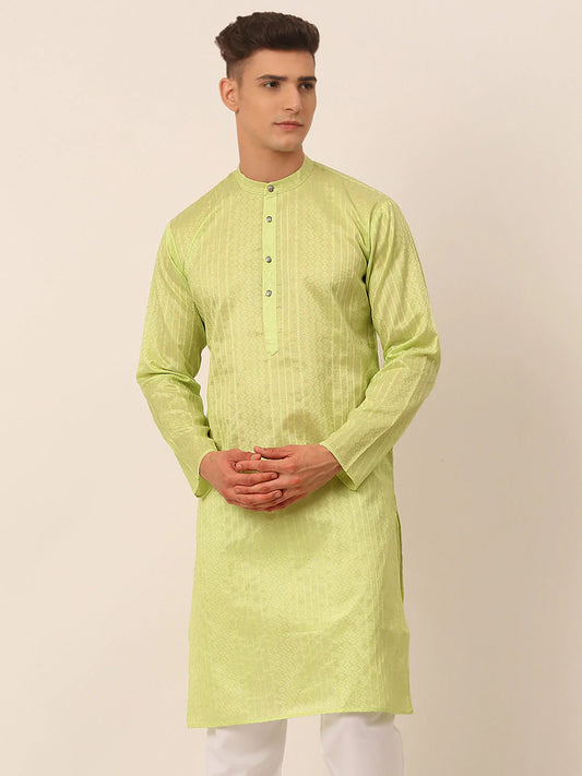 Men's Silk Blend Sequence Embroidered Kurta Only ( KO 661 Green )