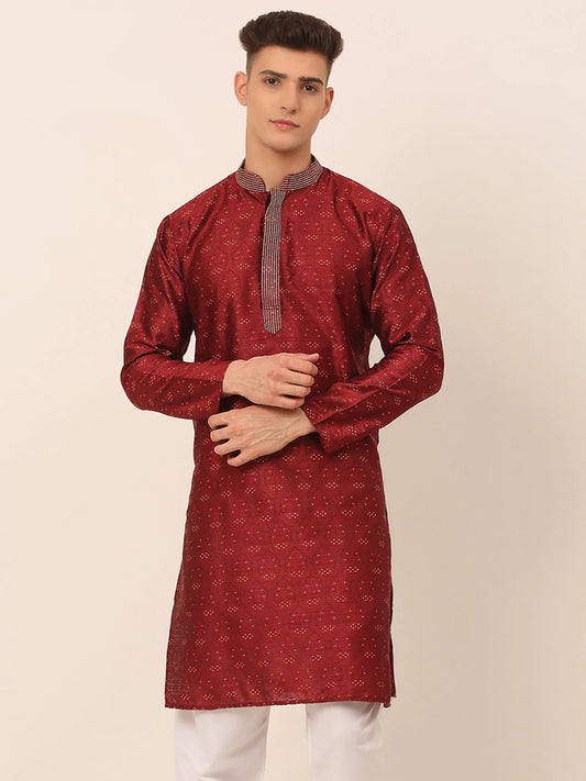 Men's Silk Blend Collar Embroidered Kurta only ( KO 662 Maroon )