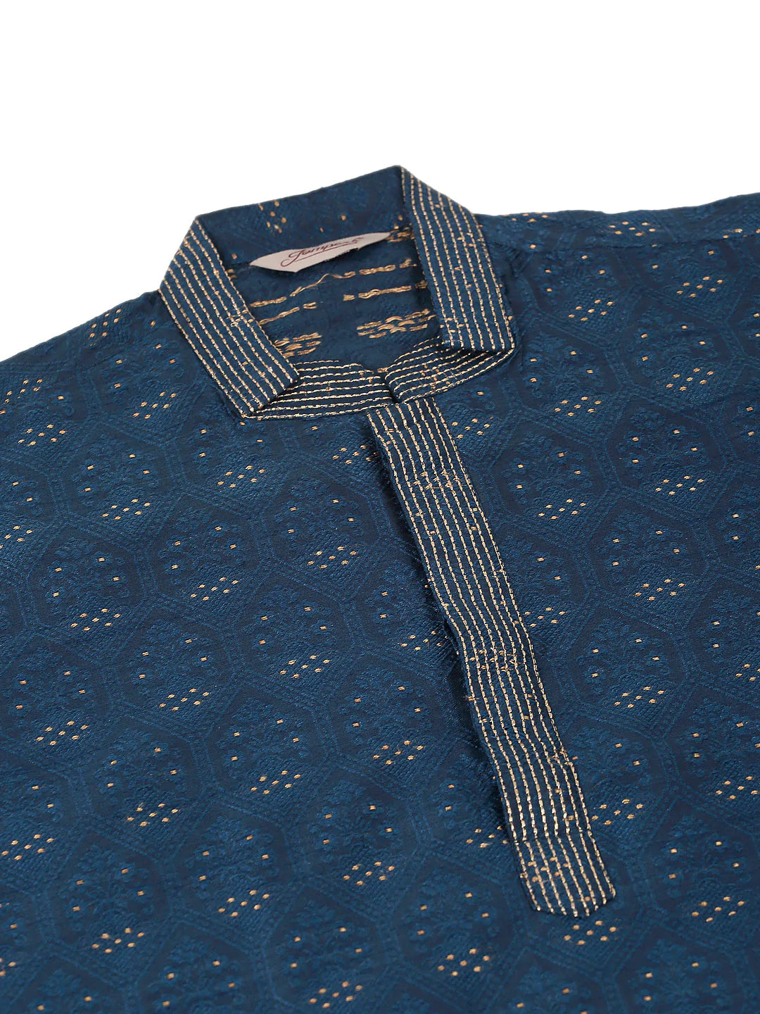 Men's Silk Blend Collar Embroidered Kurta only ( KO 662 Peacock )