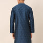 Men's Silk Blend Collar Embroidered Kurta only ( KO 662 Peacock )