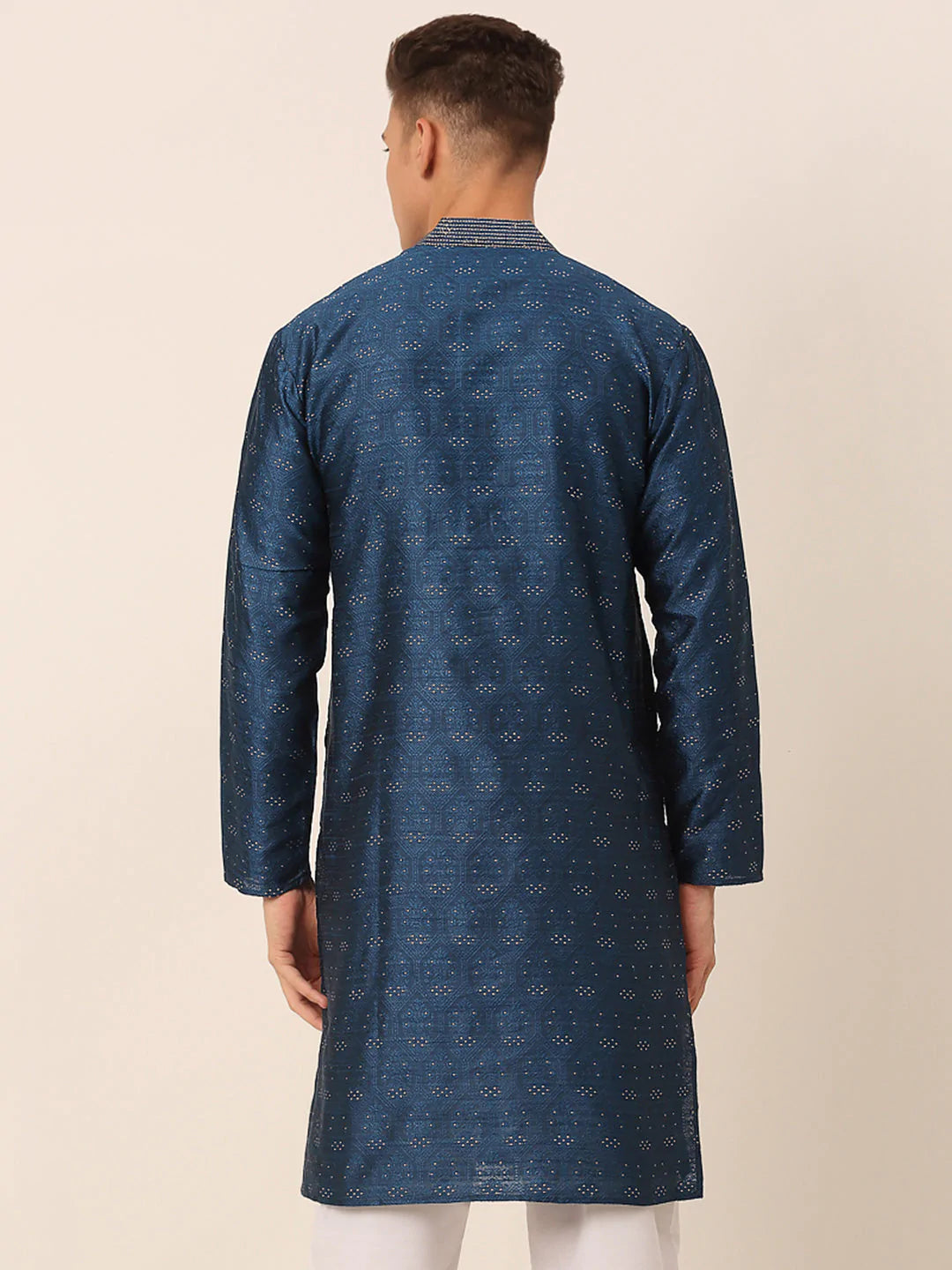 Men's Silk Blend Collar Embroidered Kurta only ( KO 662 Peacock )