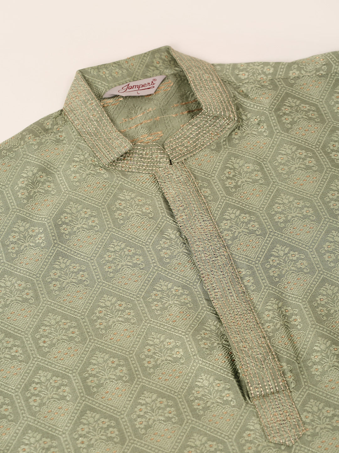 Men's Silk Blend Collar Embroidered Kurta only ( KO 662 Pista )