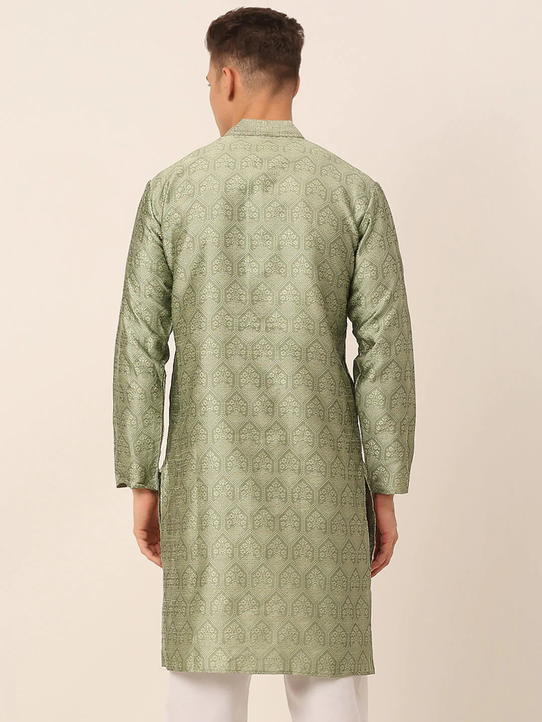 Men's Silk Blend Collar Embroidered Kurta only ( KO 662 Pista )