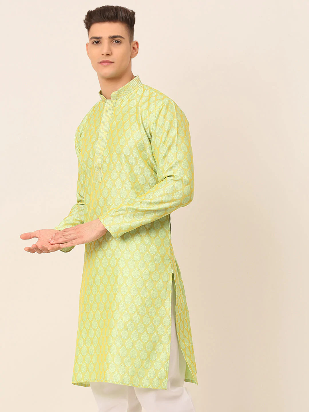 Men's Silk Blend Collar Embroidered Kurta only ( KO 663 Green )
