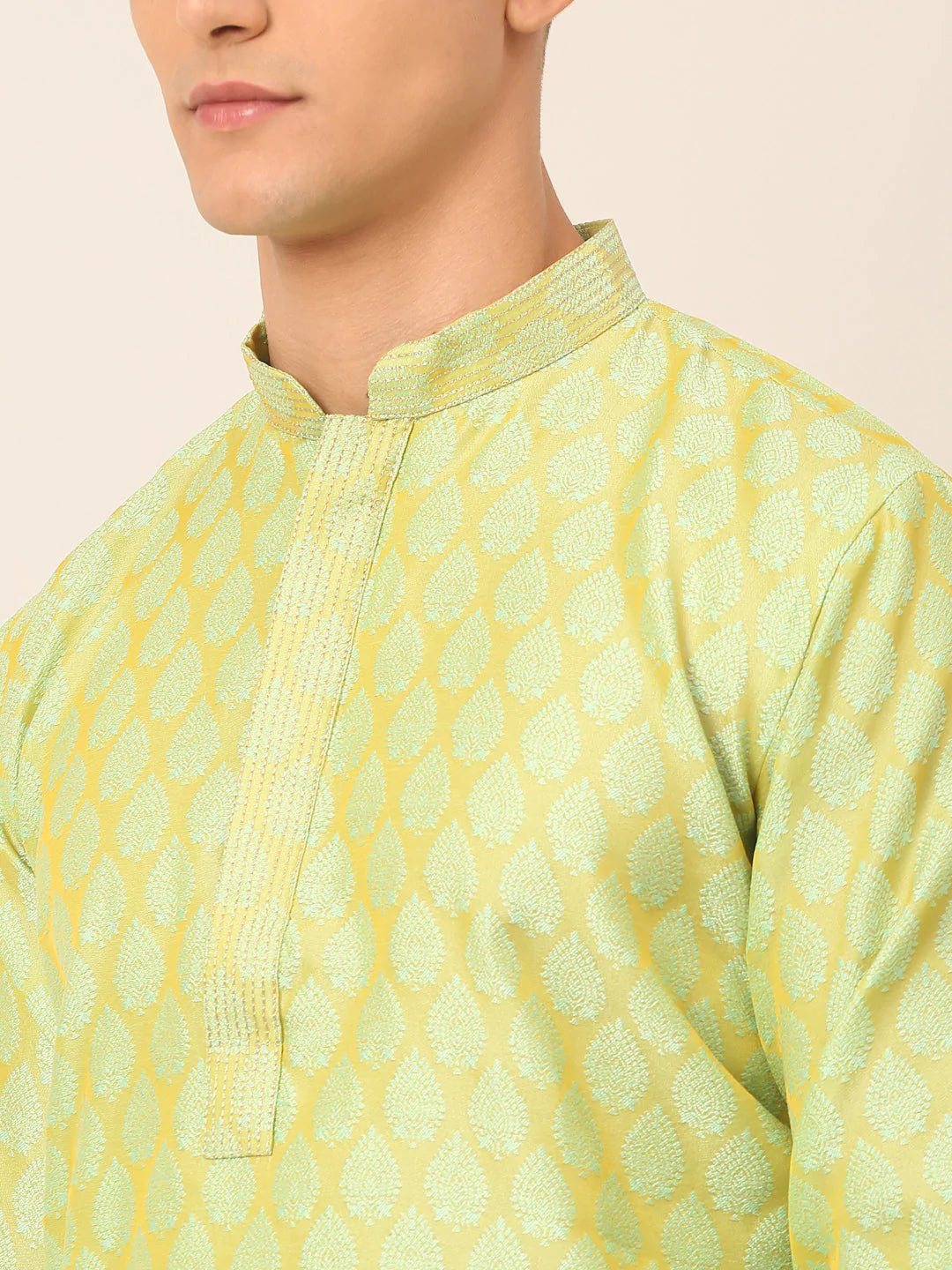 Men's Silk Blend Collar Embroidered Kurta only ( KO 663 Green )