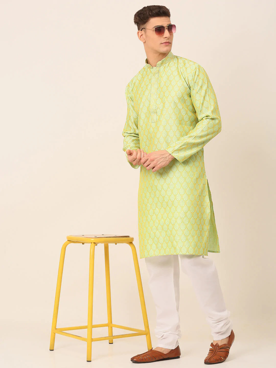 Men's Silk Blend Collar Embroidered Kurta only ( KO 663 Green )