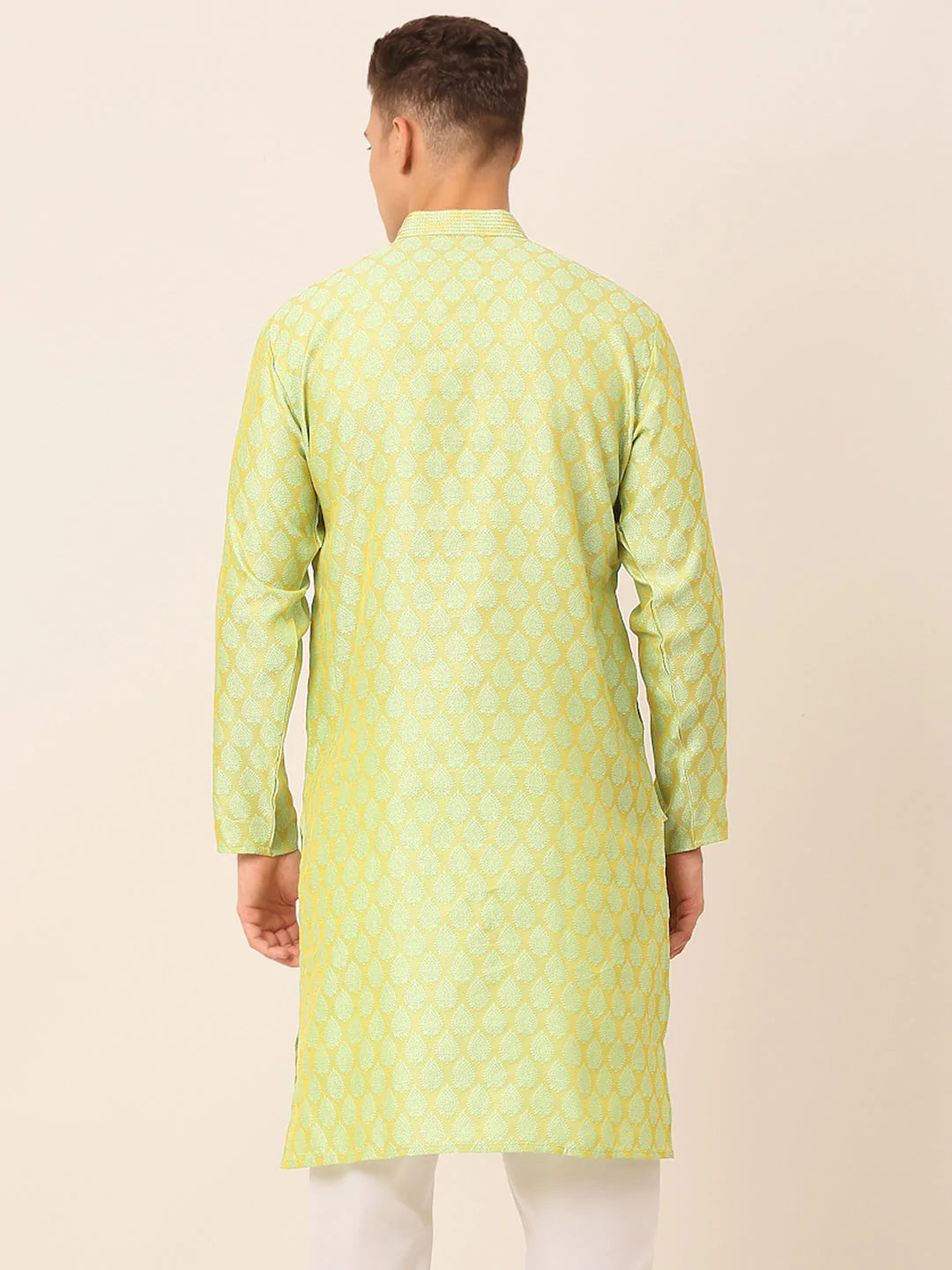 Men's Silk Blend Collar Embroidered Kurta only ( KO 663 Green )