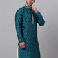 Men's Silk Blend Collar Embroidered Kurta only ( KO 663 Peacock )