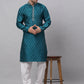 Men's Silk Blend Collar Embroidered Kurta only ( KO 663 Peacock )