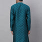 Men's Silk Blend Collar Embroidered Kurta only ( KO 663 Peacock )