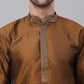 Men's Silk Blend Collar Embroidered Kurta only ( KO 664 Brown )